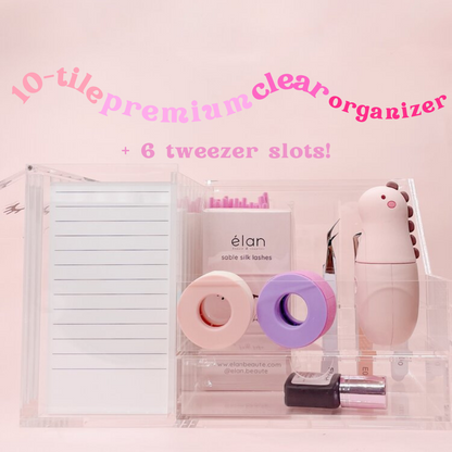 10-tile PREMIUM clear lash organizer - with 6 tweezer slots