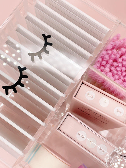 10-tile PREMIUM clear lash organizer - with 6 tweezer slots