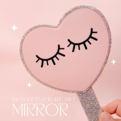bedazzled heart handheld mirror